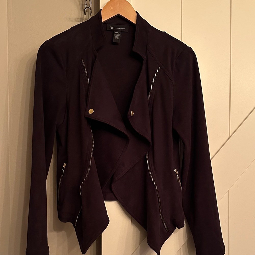 INC International Concepts Dark Brown Draped Zip-Front Jacket